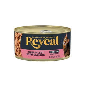 Reveal Natural Wet Cat Food Tuna Fillet with Salmon in Broth 2.47oz Can