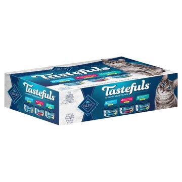 Blue Buffalo Blue Tastefuls Food for Cats, Natural, Chicken Entree in Gravy/Fish and Shrimp Entree in Gravy/Tuna Entree in Gravy, Flaked, Adult, Variety Pack