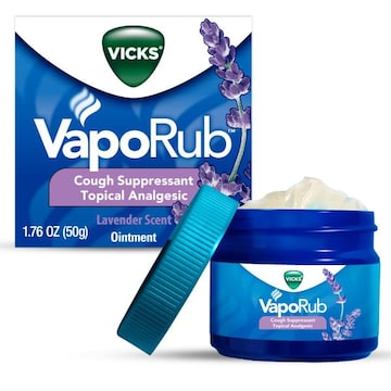 Vicks Vaporizing Decongestant Vicks VapoRub Topical Chest Rub & Analgesic, Over-the-Counter Medicine, Lavender Scent, 1.76 Oz