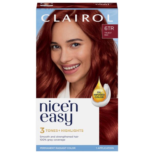 Clairol Nice’n Easy Permanent Hair Color, 3 Tones + Highlights, 6TR