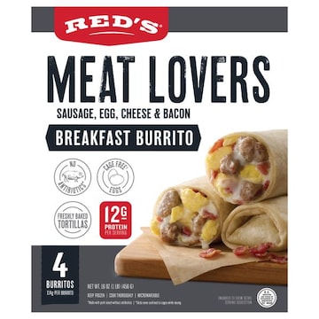 Red's Breakfast Burrito, Sausage, Egg, Cheese & Bacon, Meat Lovers