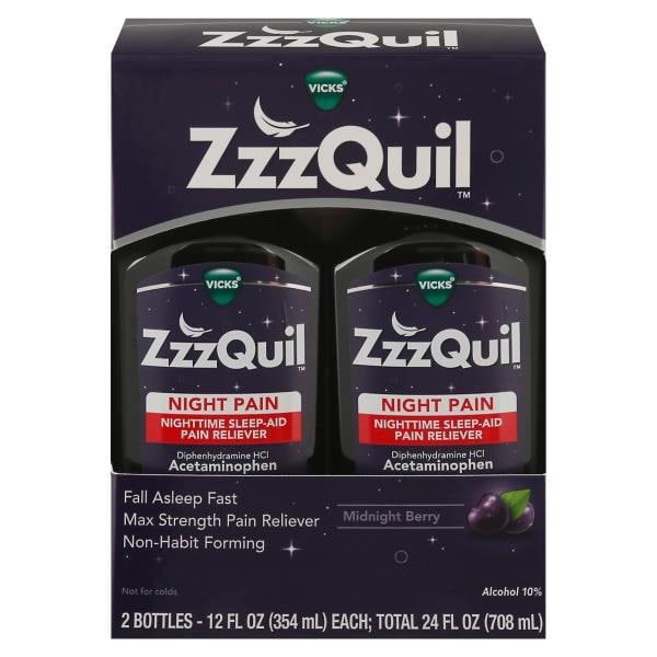 ZzzQuil Nighttime Sleep-Aid Pain Reliever, Night Pain, Midnight Berry ...