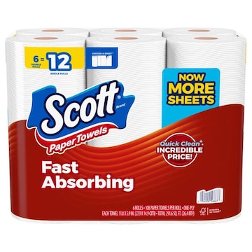 Scott Paper Towels, Fast Absorbing, Choose-A-Sheet, Double Rolls, One-Ply