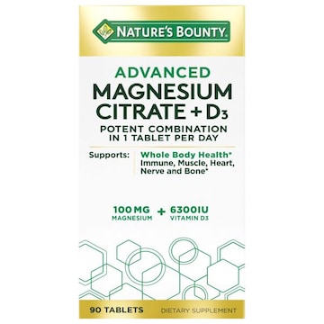 Nature's Bounty Magnesium Citrate + D3, Advanced, 100 mg, Tablets