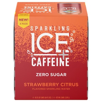 Sparkling Ice + Caffeine Sparkling Water, Zero Sugar, Strawberry Citrus Flavored, 4 Pack