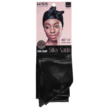 Kiss Edge Scarf, Silky Satin, Black, One Size