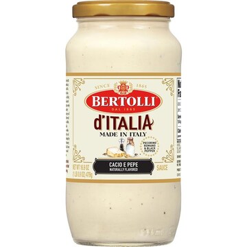 Bertolli d'Italia Cacio e Pepe Alfredo Sauce, Zero Sugar, Authentic Tuscan Style Pasta Sauce Made in Italy with Black Pepper, Fresh Cream and Aged Italian Cheeses, 16.9