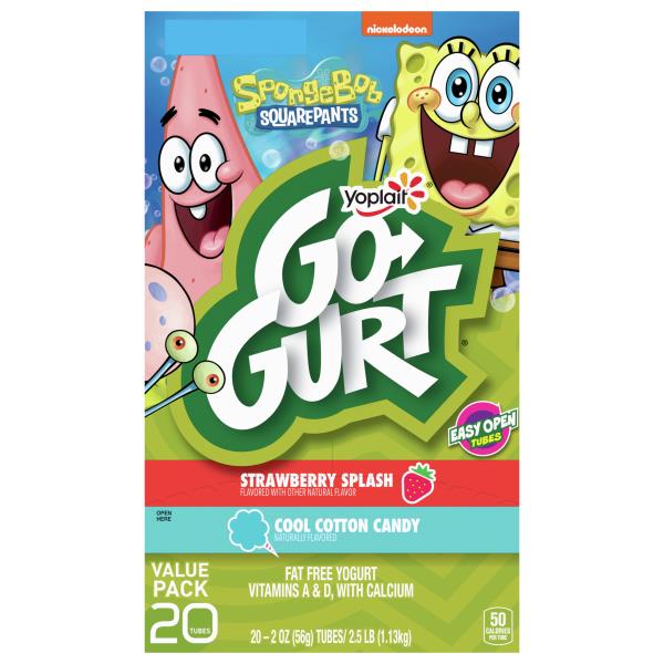 Go-Gurt Yogurt, Fat Free, Strawberry Splash/Cool Cotton Candy ...