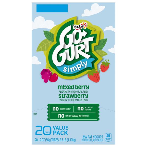 Go-Gurt Simply Low Fat Mixed Berry/Strawberry Yogurt Value Pack