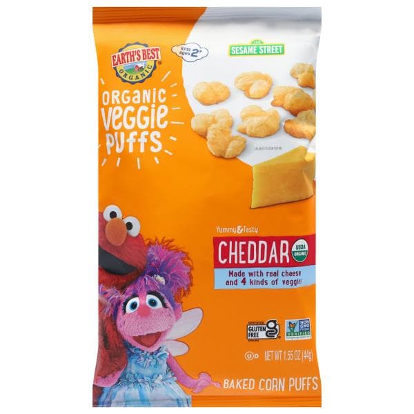 Earth's Best Organic Veggie Puffs, Organic, Cheddar, 123 Sesame Street