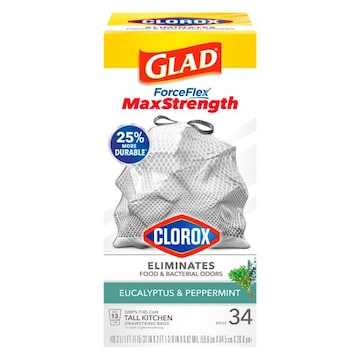 Glad Forceflex Drawstring Bags, Tall Kitchen, Eucalyptus & Peppermint, 13 Gallon