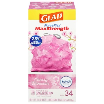 Glad ForceFlex 13 Gallon Cherry Blossom Tall Kitchen Drawstring Bags