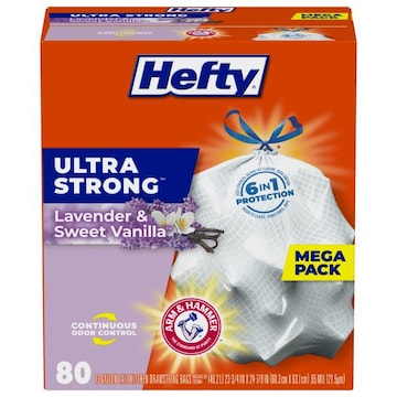 Hefty Ultra Strong Drawstring Bags, Tall Kitchen, 13 Gallon, Lavender & Sweet Vanilla, Mega Pack