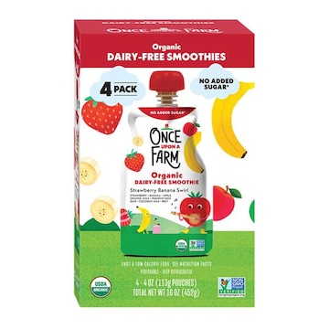 Once Upon a Farm Dairy-Free Smoothie Strawberry Banana Swirl Multipack, 4-4oz Pouches