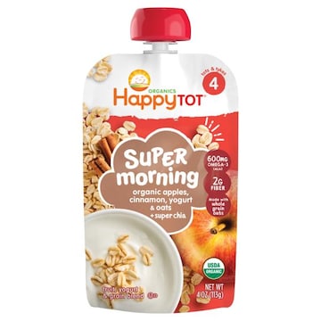 Happy Tot Organics Fruit, Yogurt & Grain Blend, Super Morning, 4 (Tots & Tykes)