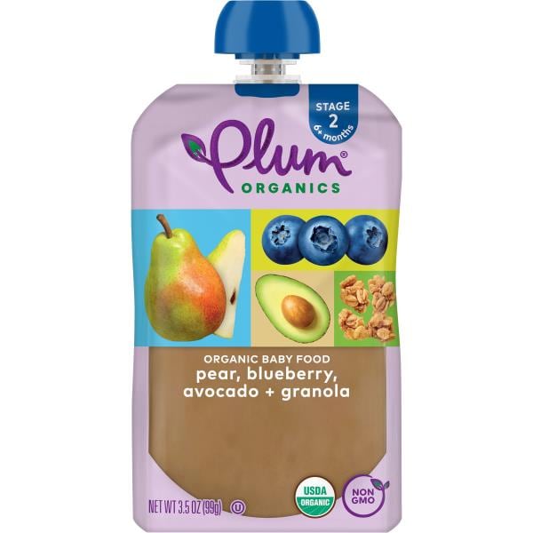 Plum Organics® Plum Organics® Stage 2 Organic Pear, Blueberry, Avocado & Granola 3.5oz Pouch