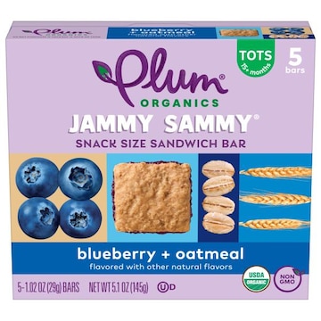 Plum Organics® Jammy Sammy® Tots Snack Size Sandwich Bar Blueberry + Oatmeal 5-Count Box/1.02oz Bars