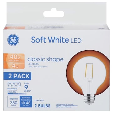Ge Light Bulbs, LED, Classic Shape, Soft White, 4 Watts, 2 Pack