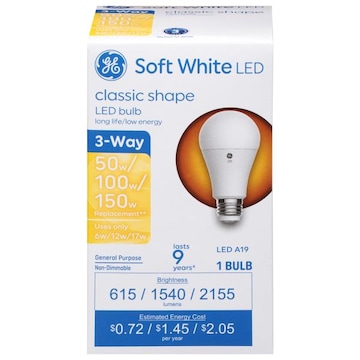 Ge Light Bulb, LED A19, 3-Way, Classic Shape, Soft White, 6/12/17 Watts