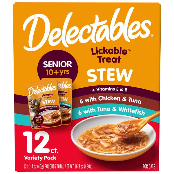 Delectables Treats for Cats, Lickable Stew, Senior 10 Yrs+, 12 Pack