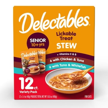 Delectables Treats for Cats, Lickable Stew, Senior 10 Yrs+, 12 Pack Variety