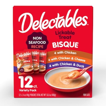 Delectables Treats for Cats, Lickable Bisque, Non-Seafood Recipe, 12 Pack Variety