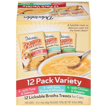 Delectables Treats for Cats, Lickable, Savory Broths, 12 Pack Variety