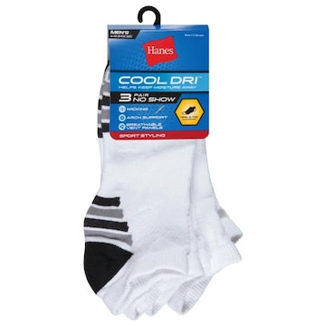 Hanes Cool Dri Socks, No Show, White, Men's