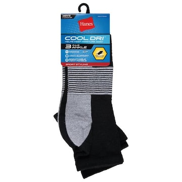 Hanes Cool Dri Socks, Ankle, Black, Men's