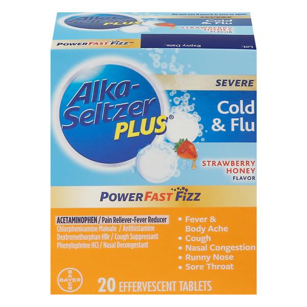 AlkaSeltzer PowerFast Fizz Cold & Flu, Severe, Strawberry Honey Flavor