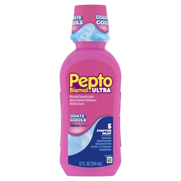 Pepto-Bismol Multi-Symptom Ultra with Instacool Liquid, Nausea & Diarrhea Relief, Over-the-Counter Medicine, 12 Fl Oz