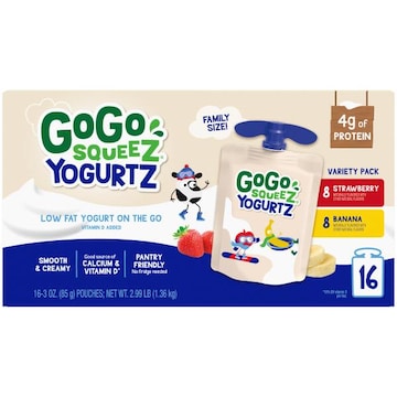 GoGo yogurtZ Strawberry/Banana Family Size Variety Pack, 16 Pack