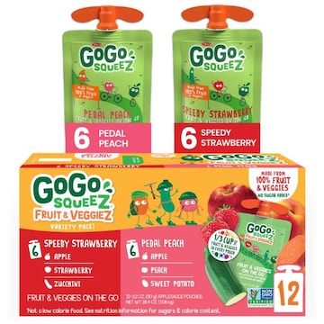 GoGo squeeZ Fruit & VeggieZ No Sugar Added Applesauce Variety Pouches, 3.2 oz (12 Pack)