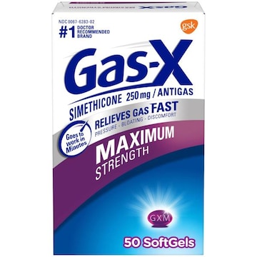 Gas-x Maximum Strength Gas Relief Softgels with Simethicone 250 mg for Bloating Relief - 50 Count