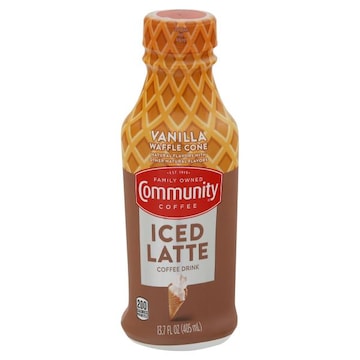 Community Coffee Coffee Drink, Vanilla Waffle Cone, Iced Latte