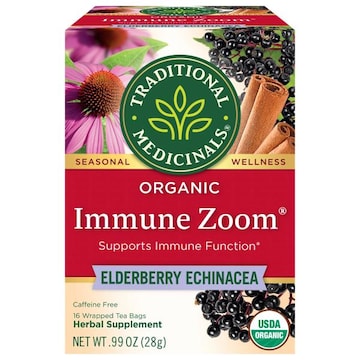 Traditional Medicinals Immune Zoom, Organic, Caffeine Free, Elderberry Echinacea, Tea Bags
