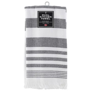 Ritz Black Striped Trio Dual Kitchen Towel with Fringe