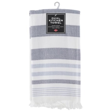 Ritz Denim Striped Trio Dual Kitchen Towel with Fringe