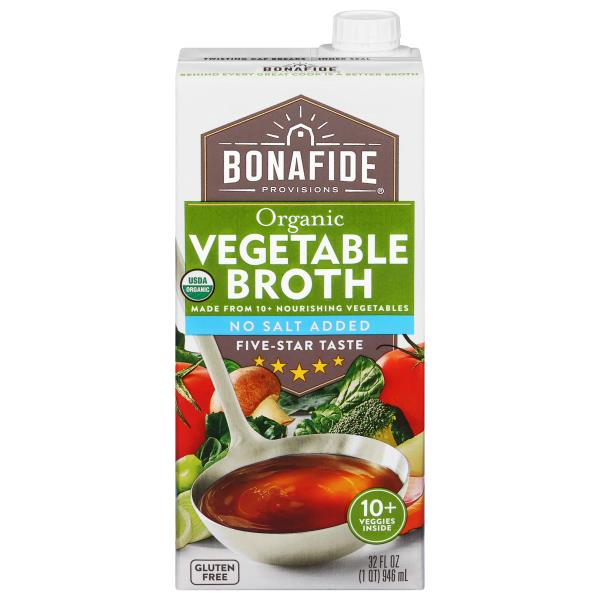 Bonafide Provisions Vegetable Broth, Organic, No Salt Added Publix