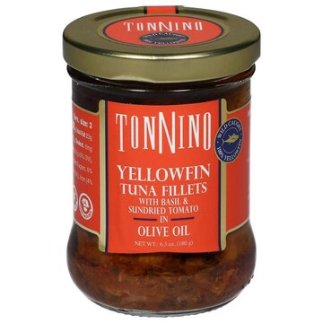 Tonnino Tuna Fillets, with Basil & Sundried Tomato in Olive Oil, Yellowfin