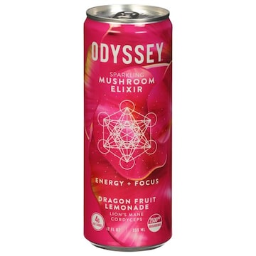 Odyssey Mushroom Elixir, Sparkling, Energy + Focus, Dragon Fruit Lemonade