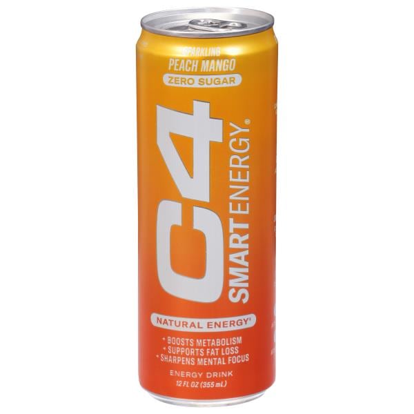 C4 Smart Energy Energy Drink, Zero Sugar, Peach Mango, Sparkling ...