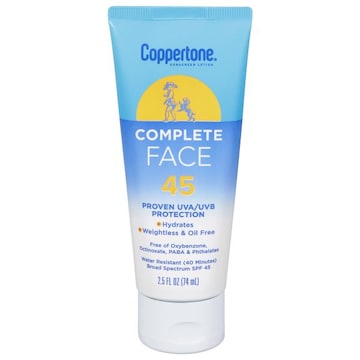 Coppertone Complete Sunscreen Lotion, Face, Broad Spectrum 45