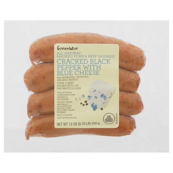 GreenWise All Natural Smoked Pork & Beef Sausage, Black Pepper and Bleu
