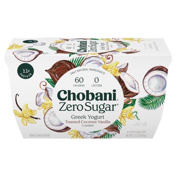 Chobani Yogurt, Zero Sugar, Toasted Coconut Vanilla Flavor Publix