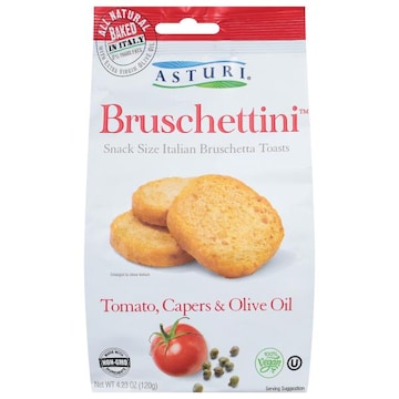 Asturi Bruschettini Bruschetta Toasts, Italian, Tomato Capers & Olive Oil, Snack Size