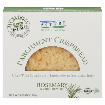Asturi Crispbread, Parchment, Rosemary & Virgin Olive Oil