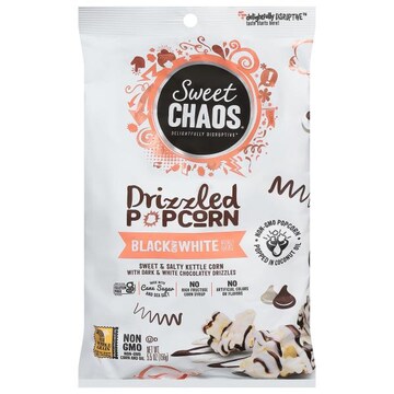 Sweet Chaos Popcorn, Drizzled, Black and White