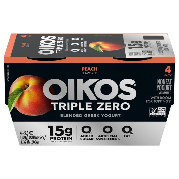 Oikos Triple Zero Nonfat Blended Greek Peach Flavored Yogurt