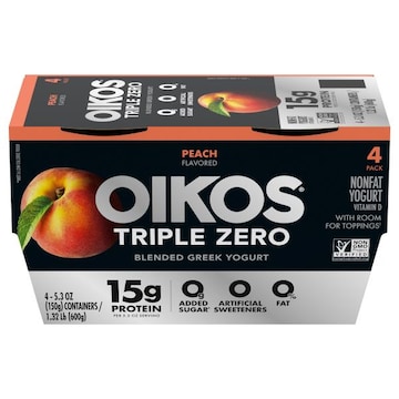 Oikos Triple Zero Nonfat Blended Greek Peach Flavored Yogurt